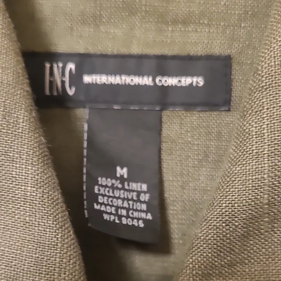 INC International Concept Army Green Linen Embellished Utility Jacket - Picture 2 of 10